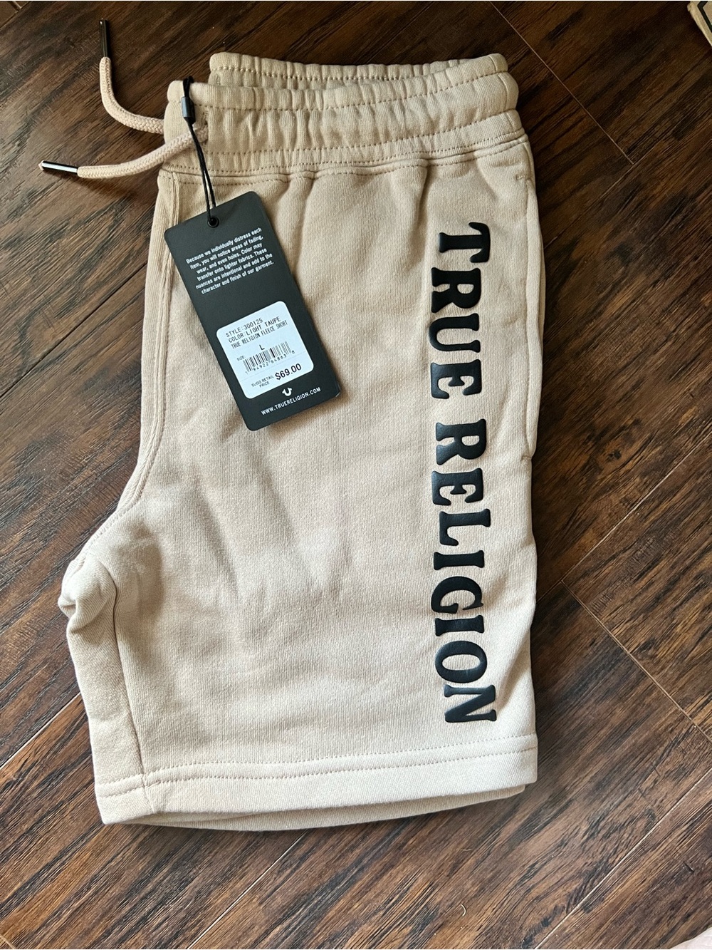 True Religion Beige Athletic Logo Shorts
